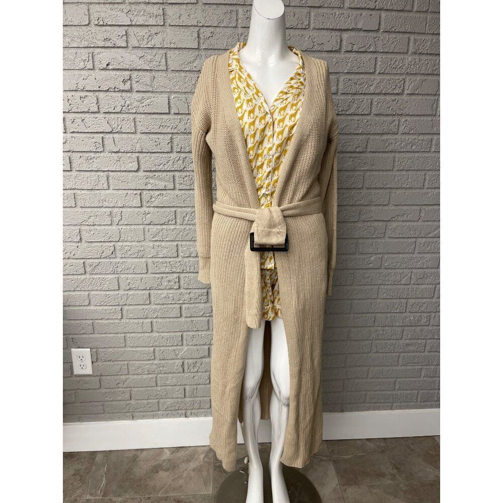 Venus Women's Beige Long Ribbed Sweater With Faux Leather Buckle Size XS